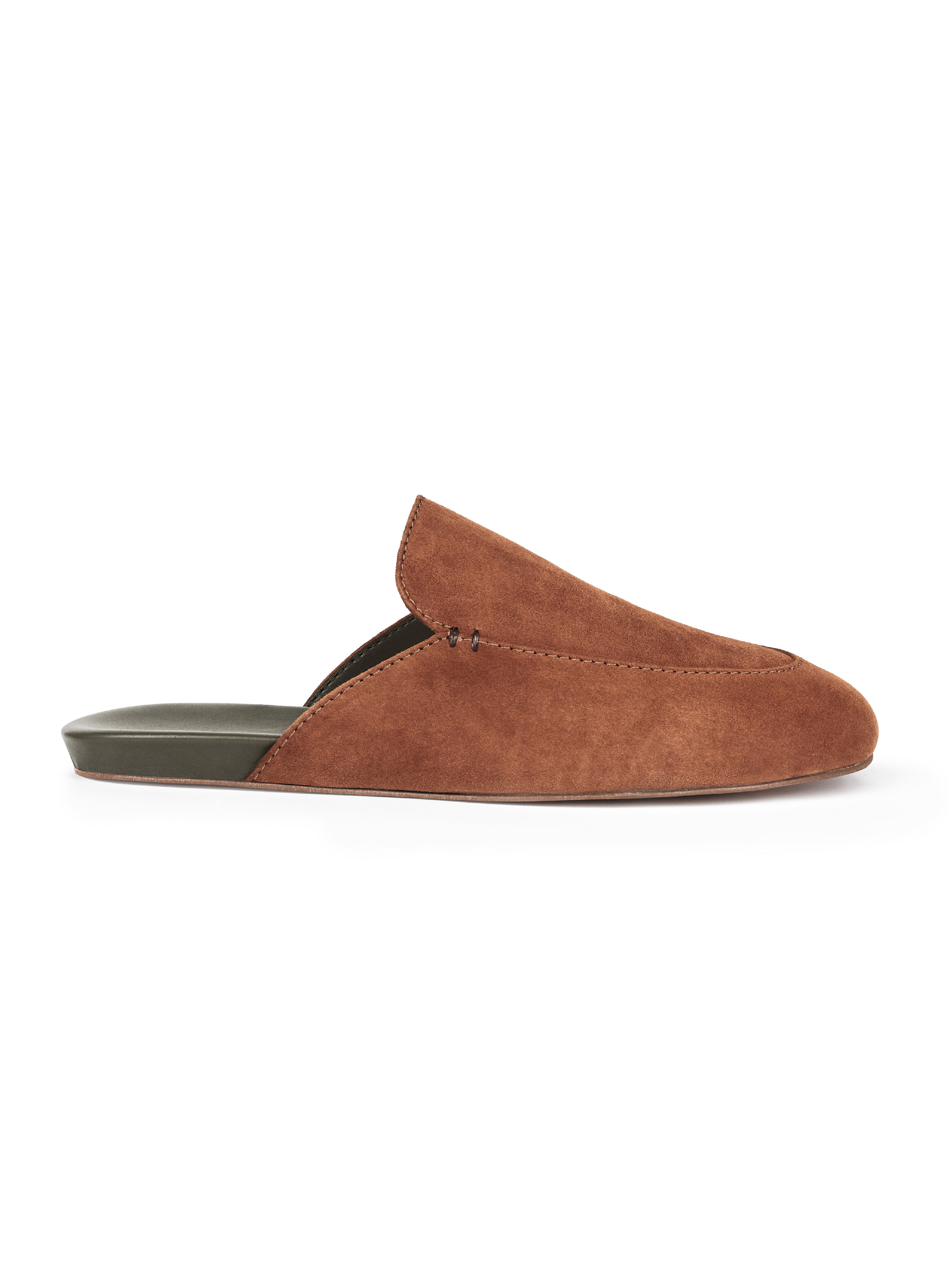 Men's brown suede slipper on a white background