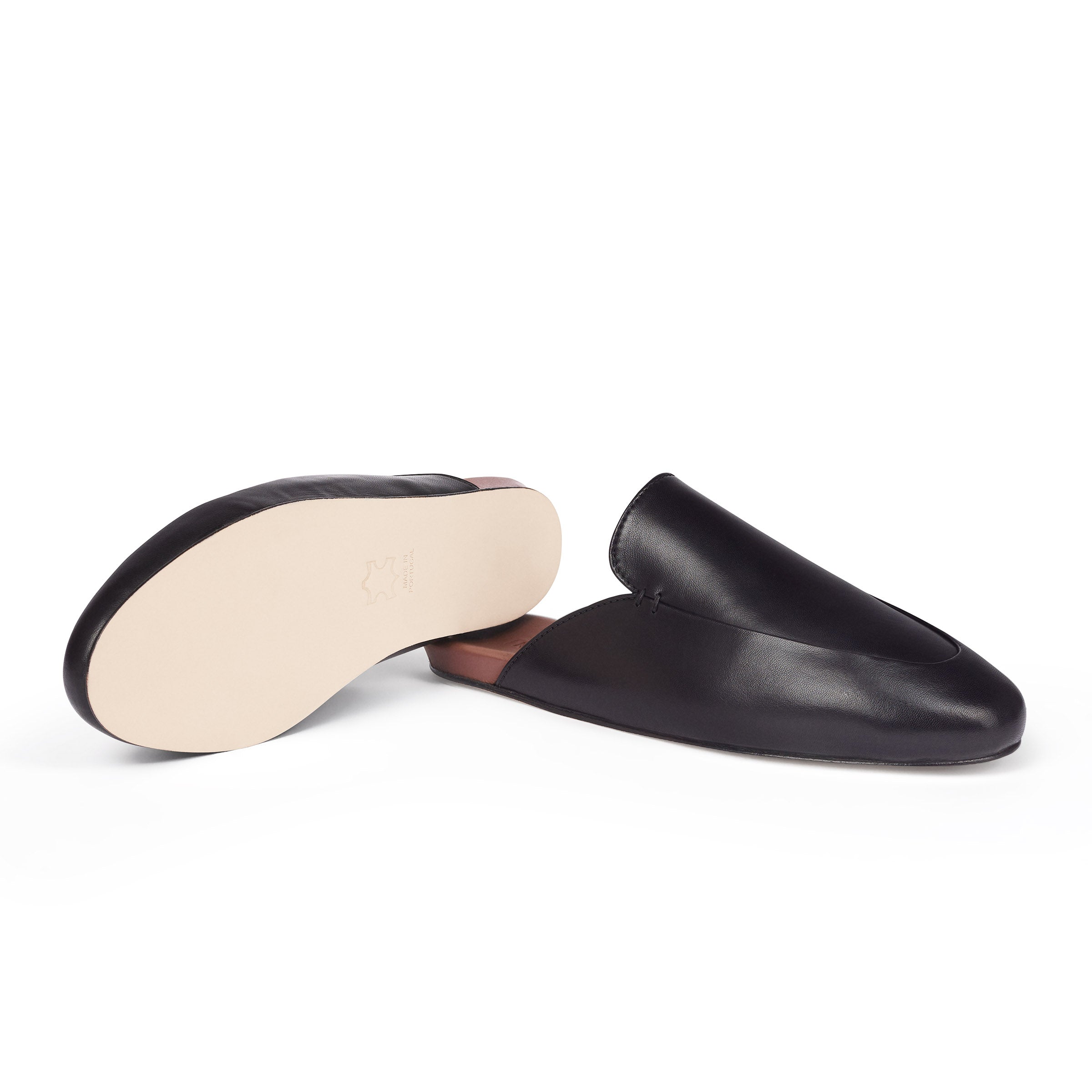 Women's Slowfer Black Leather Slipper - INABO